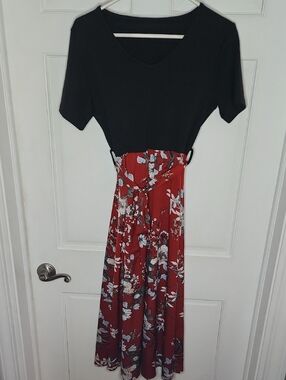 SHEIN Black Top with Red Floral Maxi Dress
